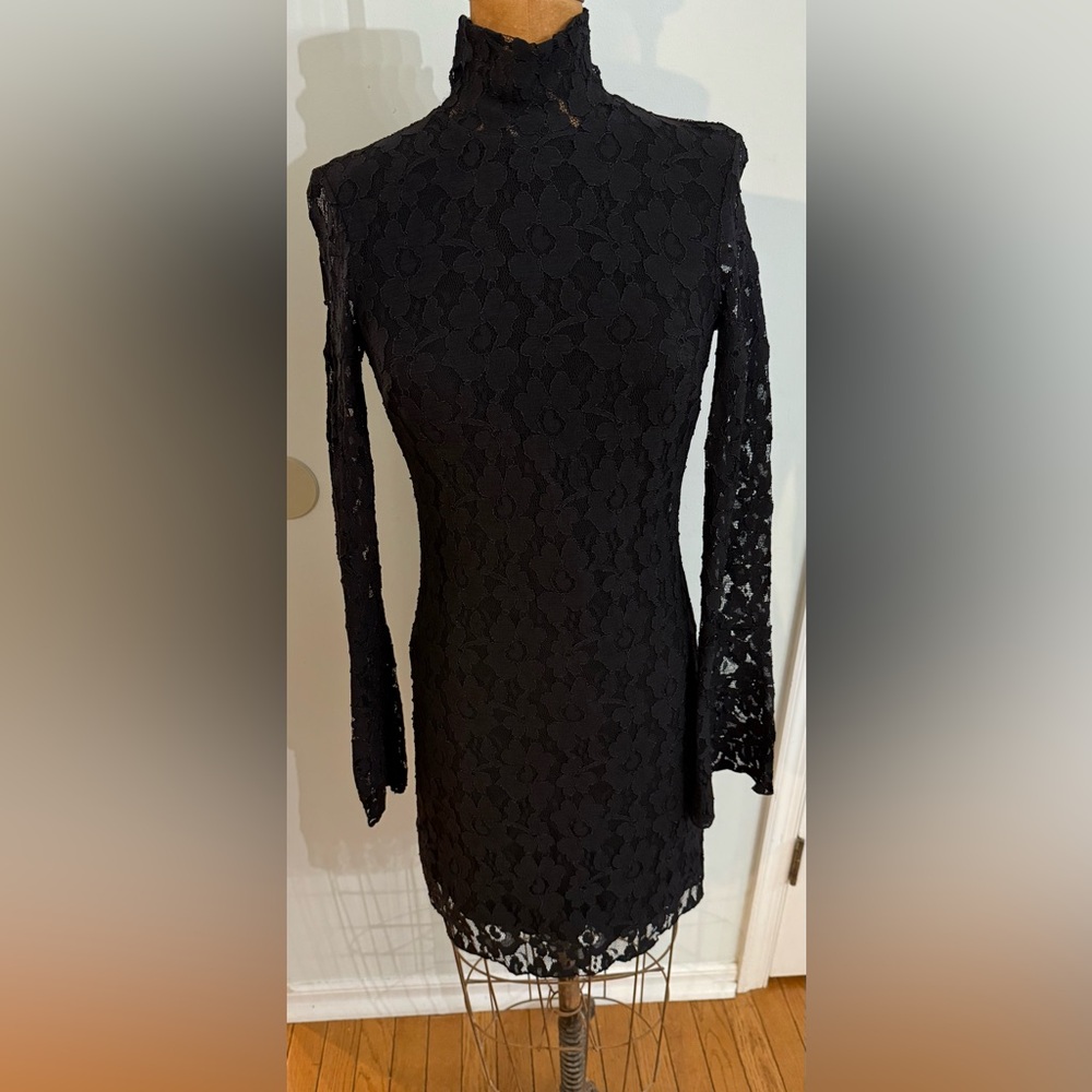 INC International Concepts Black Lace Long Sleeve Dress